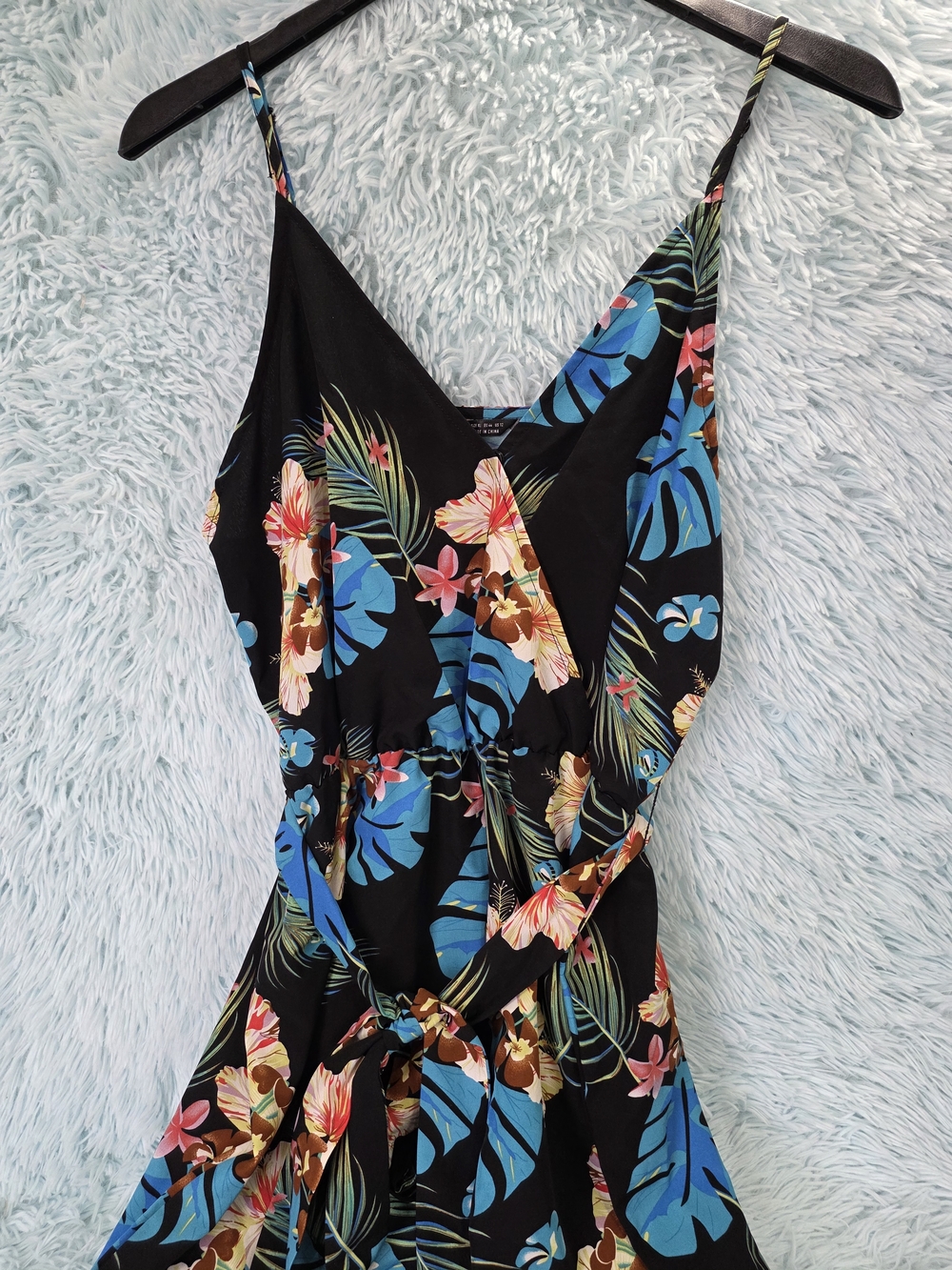 SHEIN XL Black Tropical Floral Wide Leg Jumpsuit - Boho Beach Style